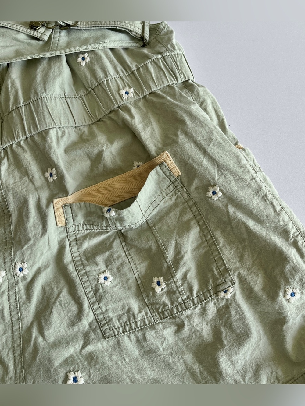 Anthropologie Pilcro Dessa romper large green overalls shorts embroidered floral - Picture 7 of 11